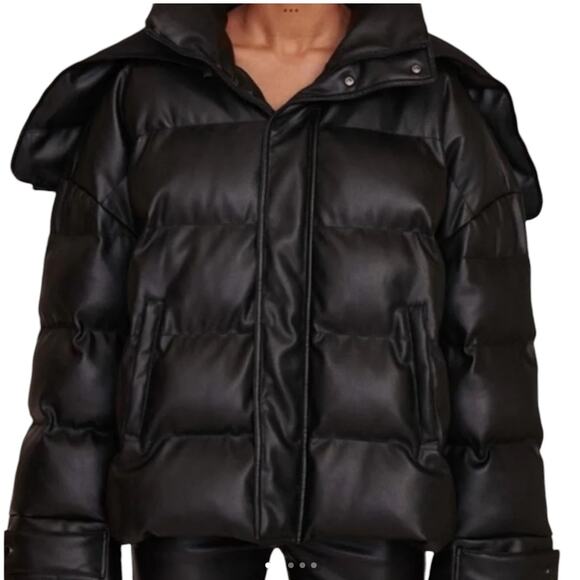 Staud Oversized Ace Coat Puffer Jacket With Hood Black Size Medium NWT Sold Out - Picture 3 of 15